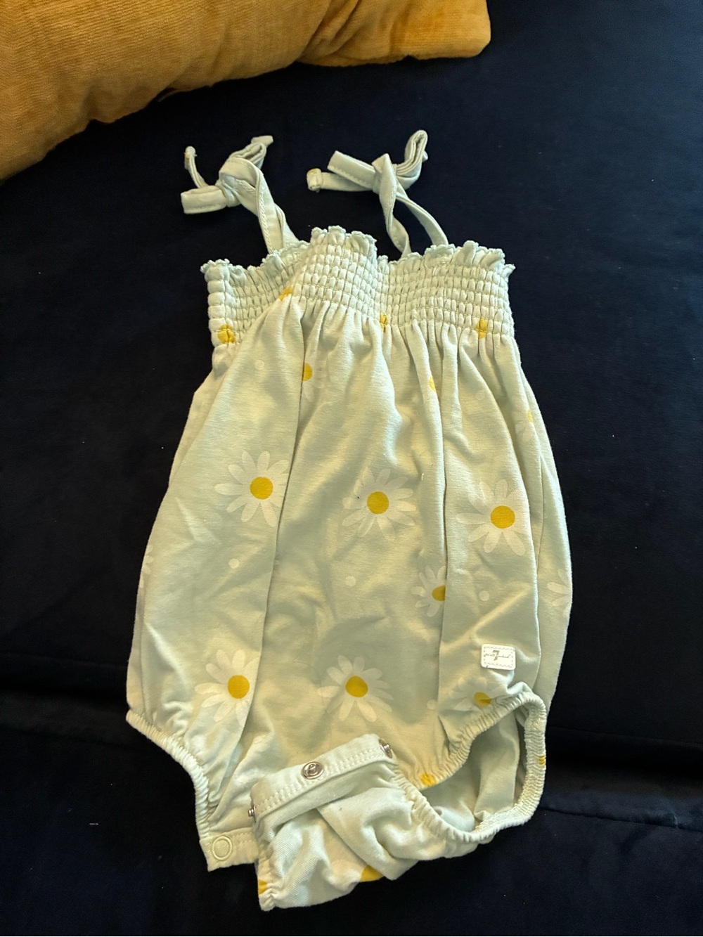 7 For All Mankind Girls' Daisy Print Romper - Light Green and Yellow
